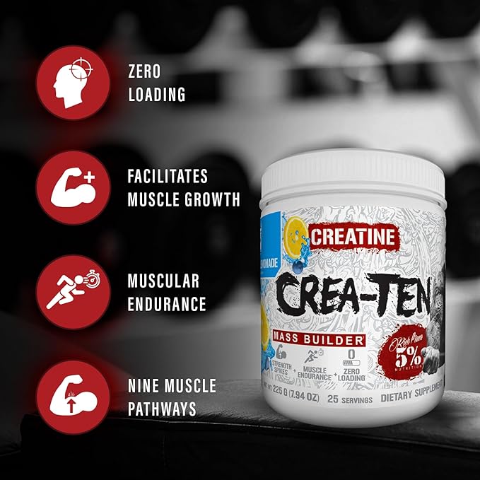 5% Nutrition CreaTEN Creatine Complex + Accelerators | Flavored Creatine Powder for Muscle Gain | Max Power Strength Endurance &amp Recovery (Fruit Punch)
