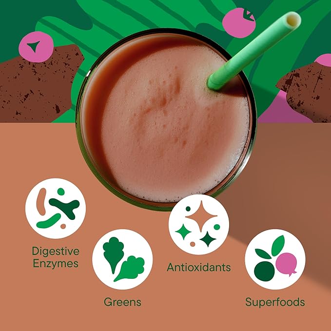 NUTRANELLE Chocolate Protein Powder - 25g Vegan Protein Powder with Greens - Unsweetened &amp Gluten Free Plant Based Protein - Gluten Free Nutrition Made in USA - Perfect for Smoothies Shakes &amp