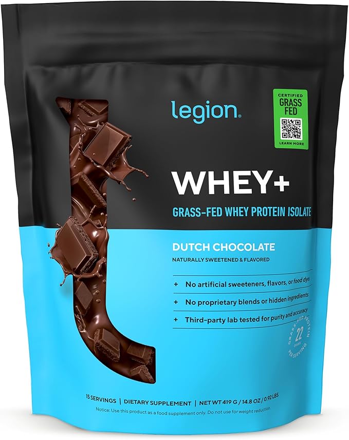 LEGION Whey+ Protein Whey Isolate from Grass Fed Cows (Chocolate 15 Servings) - Whey Protein Isolate Powder Low Calorie Non-GMO Sugar Free Lactose and Gluten Free All Natural Protein Powder