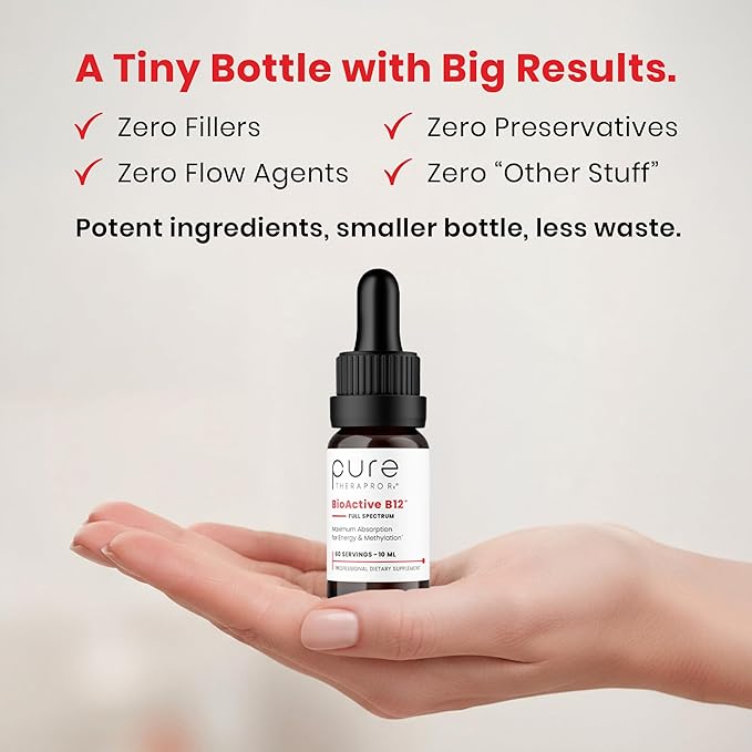 Pure TheraPro BioActive Vegan Methylated Vitamin B12 Sublingual Liquid Methylcobalamin Hydroxocobalamin &amp Adenosylcobalamin 1000 mcg per Drop (5 Drops = 5000mcg / 2 Month Supply) 10 ml