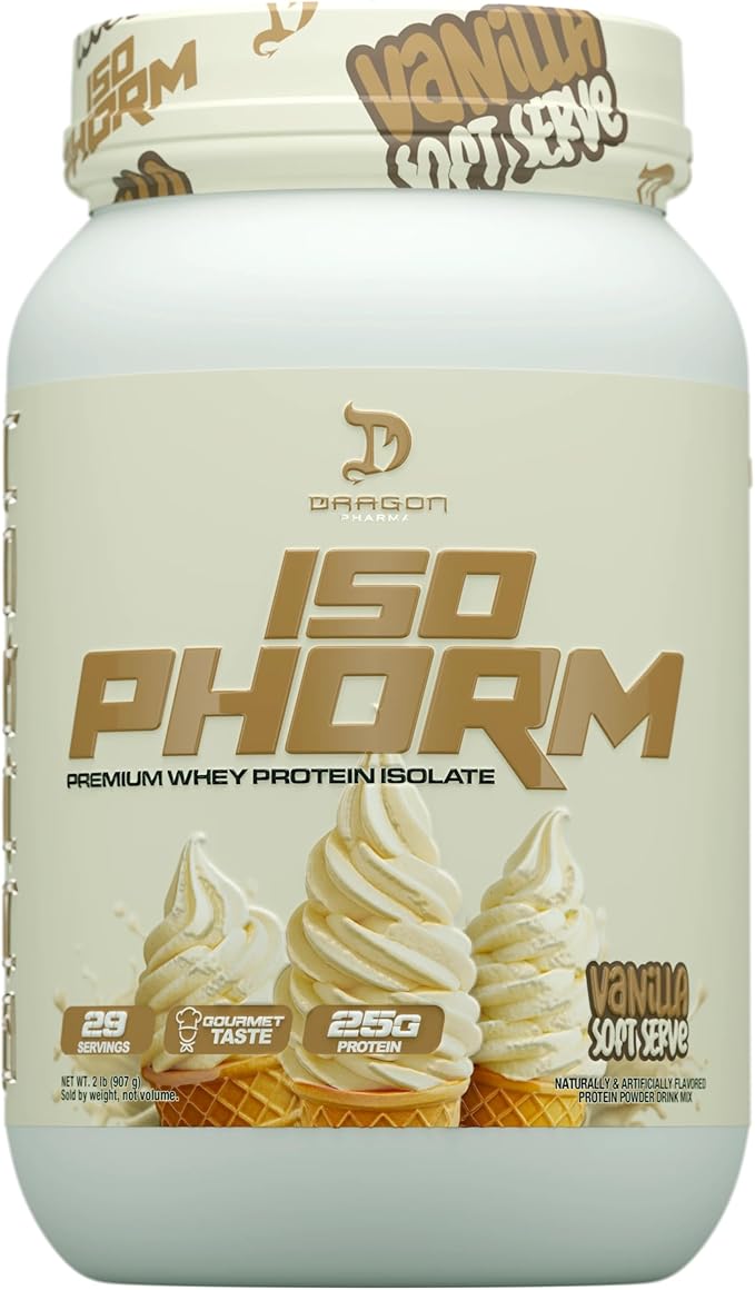 DRAGON PHARMA Isophorm Hydrolized Whey Protein Isolate Fast Absorption Premium Whey Protein Maximize Recovery Great Tasting 25g Per Serving (2 lb Vanilla Soft Serve)