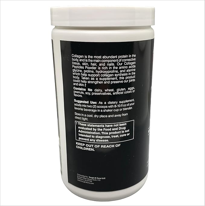 TOUGH-N-TONE Collagen Peptides Powder – Chocolate Flavor – 20g Hydrolyzed Type I &amp III Grass-Fed Bovine Collagen – Non-GMO Gluten-Free Dairy-Free Soy-Free
