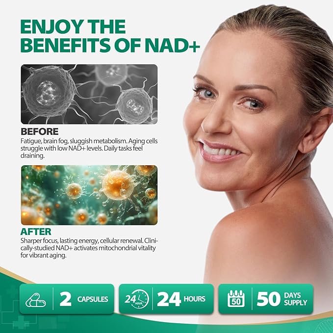 NAD Supplement NAD Nicotinamide Riboside Resveratrol 900mg Liposomal NAD Supplements for Women &amp Man High Purity NMNH Supplement Alternative for Anti-Aging Energy Focus - 2Pcs