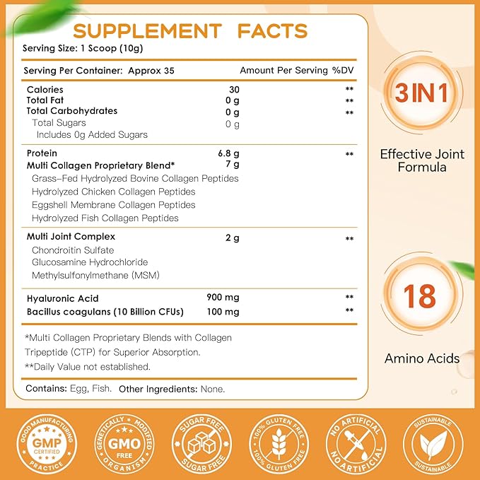 NATURE TARGET Multi-Collagen-Peptides-Powder for Joint Support Hydrolyzed Collagen for Women Men with MSM + GC Type I II III V X Collagen for Skin Hair &amp Nail Non-GMO 35 Servings