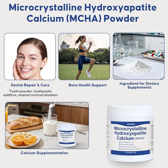 Microcrystalline Hydroxyapatite (MCHA) Powder Non-Nano Natural Calcium Phosphate Bovine-Derived Raw Ingredient Fine Powder for Formulation &amp DIY Use 1.06 oz (30g)