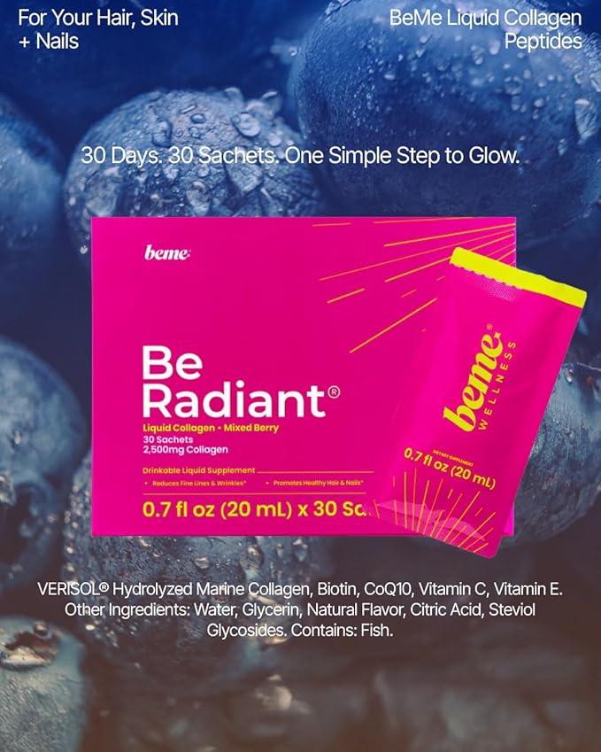 BeMe Liquid Collagen for Women - 2500mg Verisol hydrolyzed Marine Liquid Collagen - Clinically Tested Collagen Supplements - Quick Absorption high bioavailability - Supports Skin Hair &amp Nails