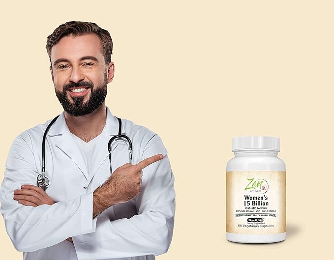 Zen Supplements - Womens 15 Billion Multi-Probiotic - Supports Urinary and Vaginal Health with Lactobacilli &amp Bifado Blended Strains Survives Stomach Acid Shelf Stable 60-Vegcaps
