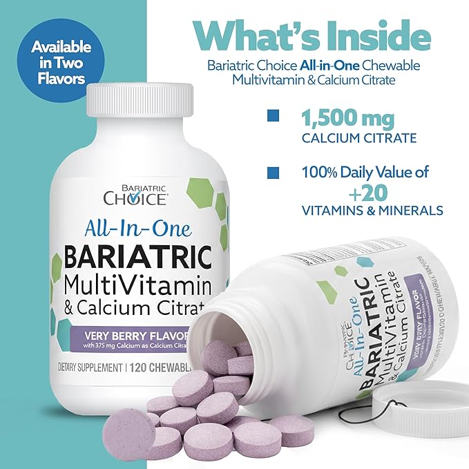 Bariatric Choice All-in-One Chewable Bariatric MultiVitamin with Iron &amp Calcium Citrate Very Berry (120ct)