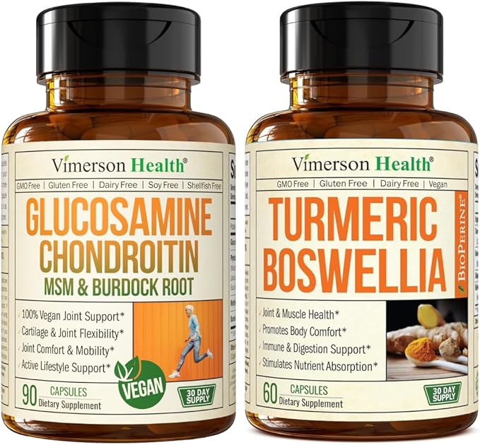 Vegan Glucosamine Chondroitin MSM &amp Turmeric Boswellia – Advanced Joint Comfort &amp Mobility Support Bundle for Active Lifestyles