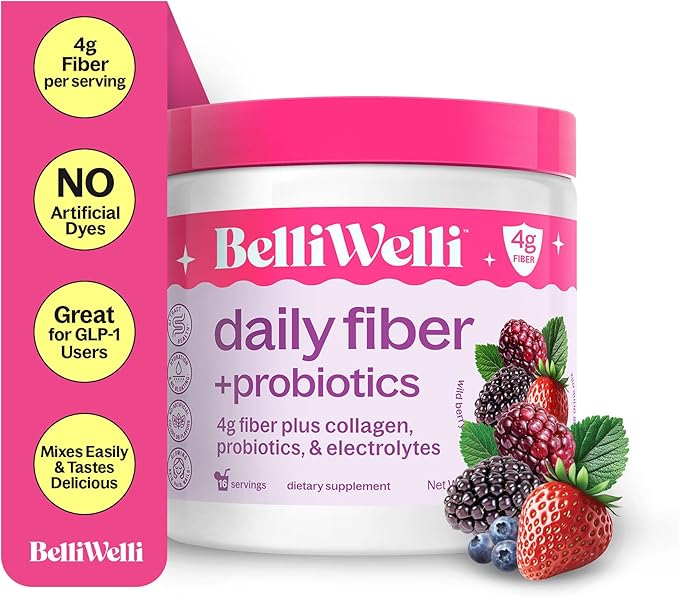 Belli Welli Daily Fiber Supplement Bundle with Collagen Probiotics &amp Electrolytes – Wild Berry &amp Orange Yuzu Mandarin Flavors – Supports Digestion Gut Balance &amp Debloating – 32 Servings