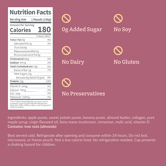 Reup Collagen Protein Smoothie - 12g Protein 10g Collagen Dairy Free Ready to Drink - High Protein Snacks for Adults Dairy Free Protein Shakes Protein Pouches Adult Smoothie Pouches - 8 Count