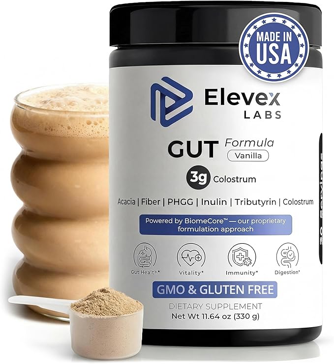 Gut Health Supplement Powder – Digestive Health Formula with Colostrum Tributyrin &amp PHGG Prebiotics for Gut Health Gut Lining Gut-Brain &amp Bloating Relief for Women &amp Men – 30 Servings