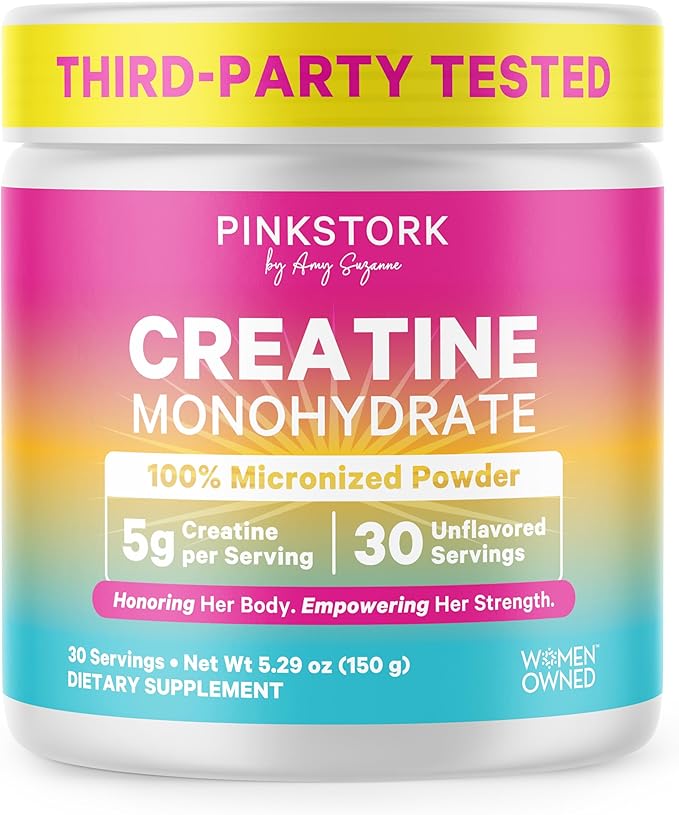 Pink Stork Creatine Monohydrate for Women | Micronized Creatine Powder | 5g Unflavored | Supports Muscles Energy Cognitive Function | Clean Alternative to Pills or Gummies | 30 Servings