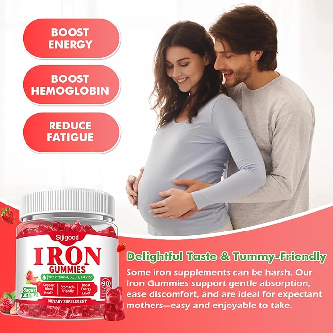 90 Count | Iron Supplement for Women Men &amp Kids Iron Gummies for Iron Deficiency &amp Anemia with Vitamin C B6 B12Folate-Iron Supplement Support Bl♡♡d Oxygen &amp Energy Boost VeganNon-GMO