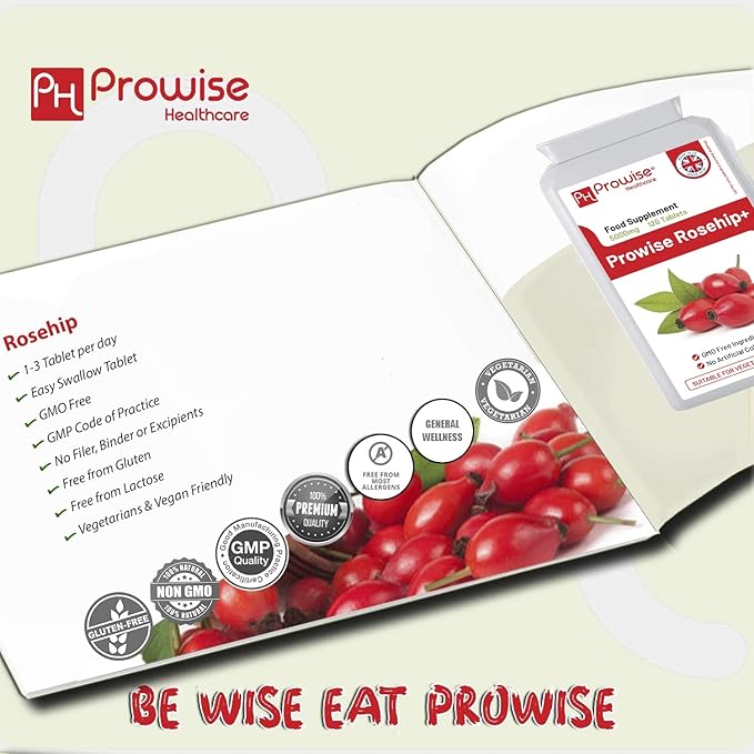 Rosehip Health+ (Pack of 2) 5000mg 120 Tablets - UK Manufactured GMP Guaranteed Quality - Suitable for Vegetarians &amp Vegans by Prowise Healthcare
