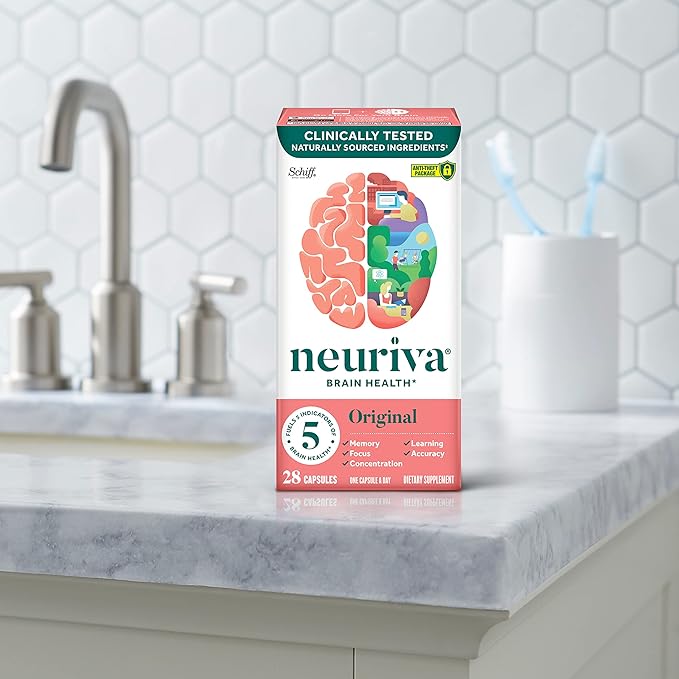 NEURIVA Original Decaffeinated Clinically Tested Nootropic Brain Supplement for MemoryFocus &amp ConcentrationNeuroFactor &amp Phosphatidylserine28ct Capsules(Pack of 2)