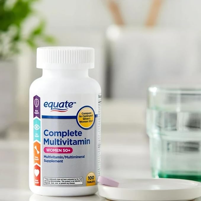 Equate Multivitamin for Women 50 and Over (100 ct) Bundle with Reusable Food Pouch