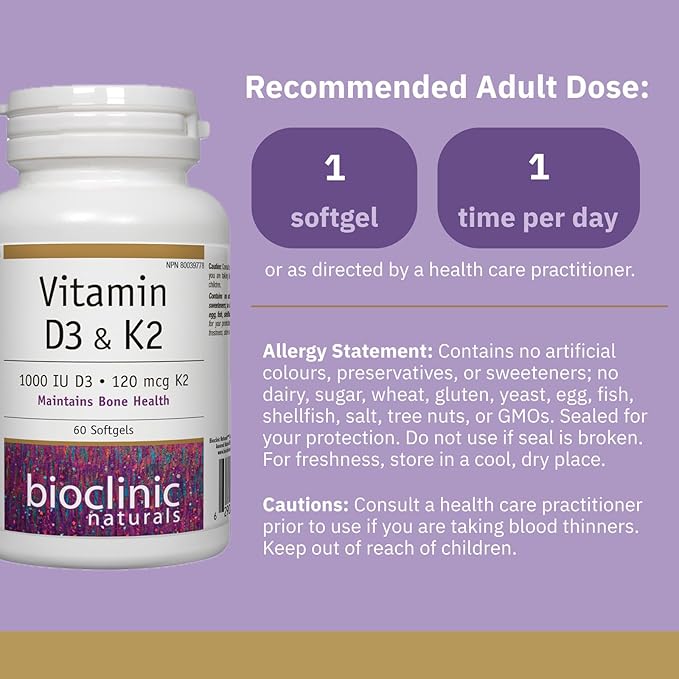 Bioclinic Naturals Vitamin D3 &amp K2 60 Gels