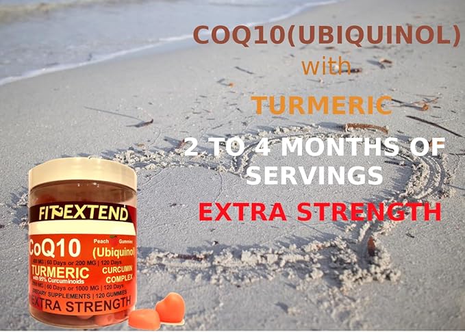 COQ10 200mg Ubiquinol &amp Turmeric Gummies 1000mg 120 Days Peach Turmeric Gummies Anti-Aging Extra Strength Curcumin Antioxidant Formula Extra Strength Unisex