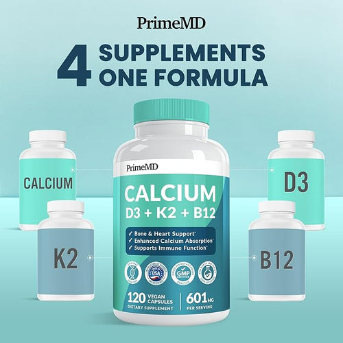4-in-1 Calcium Supplements for Women and Men - Calcium with Vitamin D3 K2 5000 IU Supplement 601mg per Serving for Heart Bones &amp Body Defenses - Gluten-Free Vegan-Friendly (240 ct)