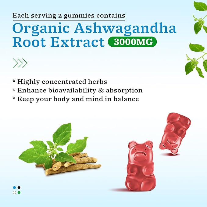 2 Pack Ashwagandha Gummies with Turmeric GABA Mood Energy and Immune Support Mixed Berry Flavor 120 Cts