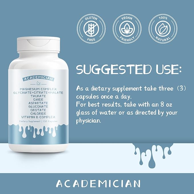Magnesium Citrate Capsules with Magnesium Citrate Capsules Glycinate Malate Taurate Vitamin B Complex Supplement - 120 Count