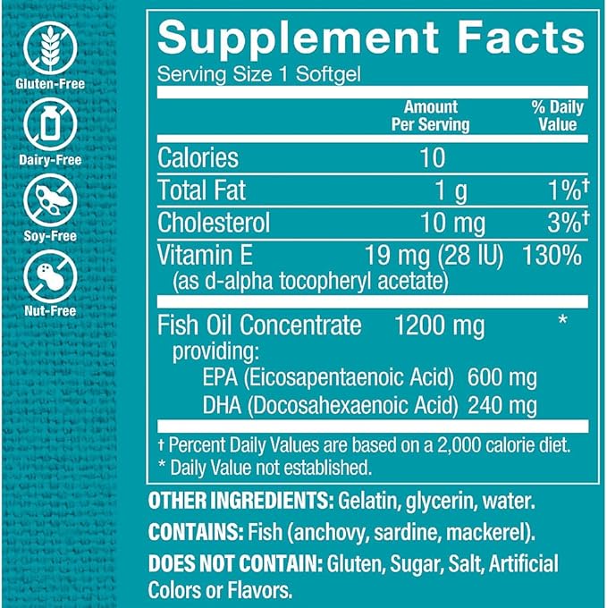 The Vitamin Shoppe Omega 3 Fish Oil 1100MG EPA DHA - Heart Health Brain Function &amp Joint Support Molecularly Distilled (60 Softgels)