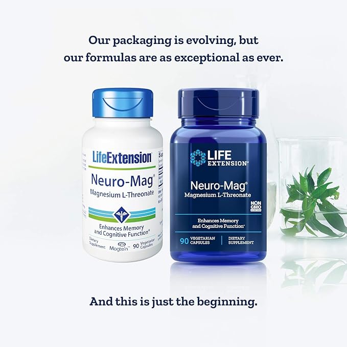 Life Extension Neuro-mag Magnesium L-threonate Dietary Supplements 90 Count (Pack of 2) Capsules