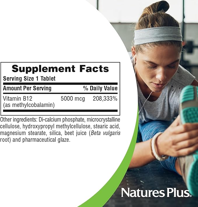 NaturesPlus Shot-O-B12 5000 mcg - 30 Sustained Release Tablets - Supports Energy Production - Vegetarian Gluten Free - 30 Servings