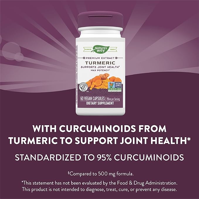 Nature's Way Turmeric Max Potency Premium Extract - Turmeric Supplement for Joint Support* - with Turmeric Extract - for Men &amp Women - Gluten Free - 60 Vegan Capsules (Pack of 2)