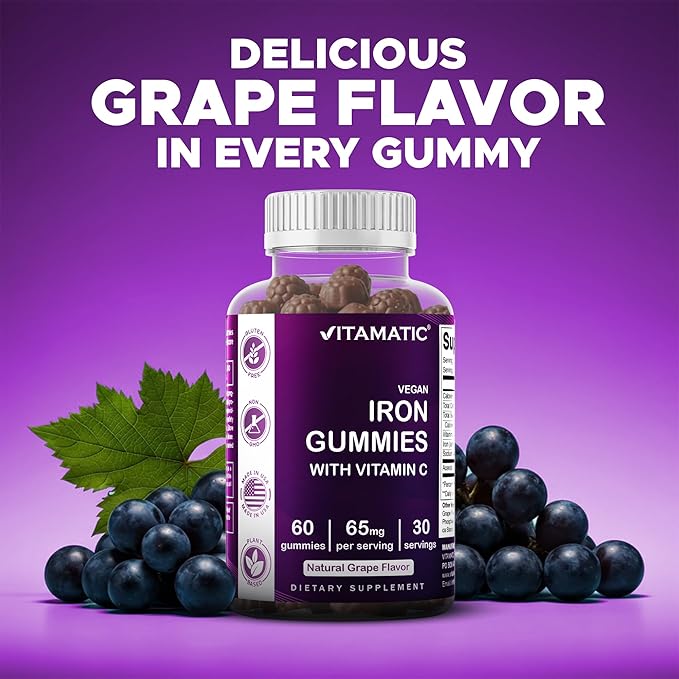 Vitamatic Iron 65 mg Gummies Supplement for Women &amp Men - 60 Vegan Gummies - Great Tasting Iron Gummy Vitamins with Vitamin C (2)