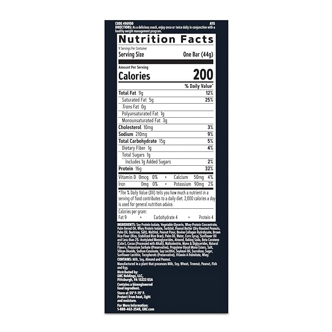GNC Total Lean Layered Lean Bar| Hunger Satisfying - High Protein Snack Bar | Peanut Butter Pie - 9 Bars