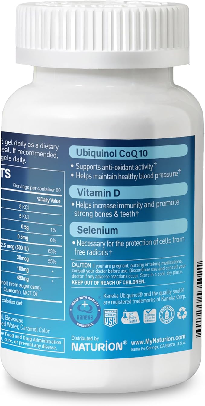 Ubiquinol CoQ10 Plus 100 – Kaneka Ubiquinol Vitamin D3 Selenium Circulation Support Blend – 100mg CoQ10 Supplement 60 Softgels 60-Day Supply