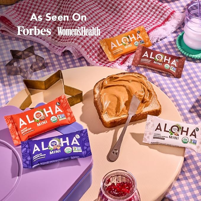 ALOHA Organic Plant Based Protein Bar MINIS | Caramel Chocolate Pecan | GLP-1 Friendly 20 Count 24g Bars | Vegan Low Sugar Gluten Free Low Carb Non-GMO No Stevia No Soy No Sugar Alcohols