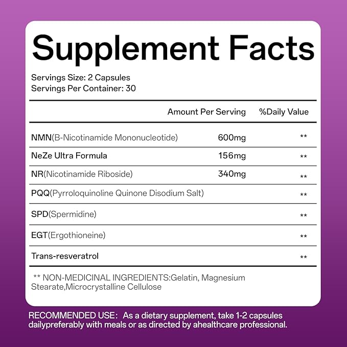 NAD Supplement for Anti Aging and Cell RegenerationSupports Cellular Energy Brain MuscleNicotinamide Riboside (NR)ErgothioneineTrans-resveratrol60 Capsules 30-Day Supply