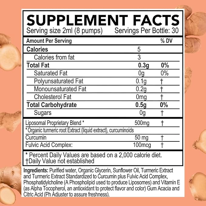 PURALITY HEALTH Liquid Turmeric with Fulvic Acid Liposomal Enhanced Absorption Vegan Formula | Easy-to-Use Pump for Liquids Supports Joint Health &amp Daily Wellness Month Supply