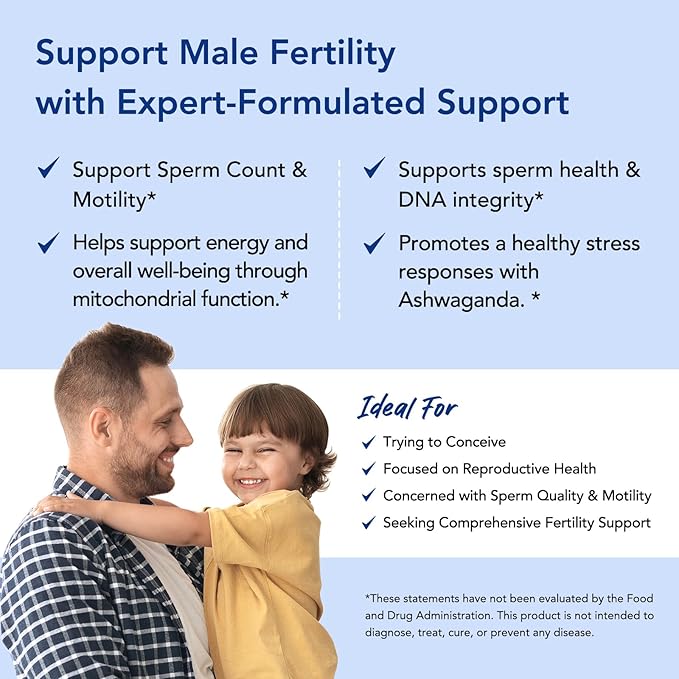 Premom Sperm Fortify – Male Fertility Supplements for Men with KSM-66® Vegan Ashwagandha CoQ10 as Ubiquinol Zinc Selenium&ampAcetyl-L-carnitine | Supports Sperm Health Motility &amp Count