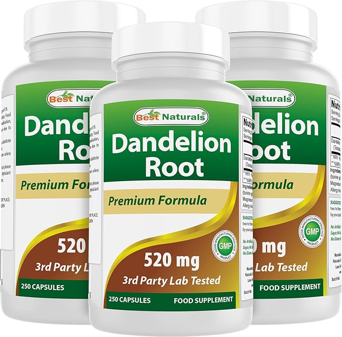 Best Naturals Dandelion Root 520 mg 250 Capsules (Pack of 3)