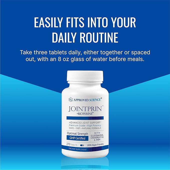 Approved Science Jointprin - Joint Support Supplement - Glucosamine MSM Chondroitin Turmeric Boswellia BioPerine - 3 Month Supply