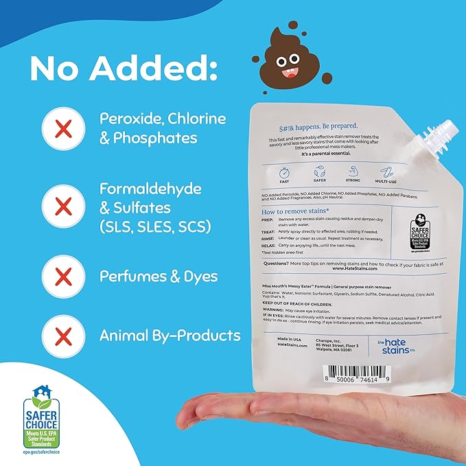 Miss Mouth's Messy Eater Stain Treater - 16oz Refill - Newborn &amp Baby Essentials - No Dry Cleaning Food Grease Coffee Off Laundry Underwear Fabric