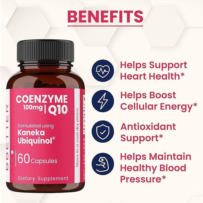 BBETTER CoQ10 – 100 mg with Kaneka Ubiquinol Active Form of Coenzyme Q10 -Supports Cellular Health &amp Heart Health - Natural Energy Production- High-Absorption Formula - 180 Softgels