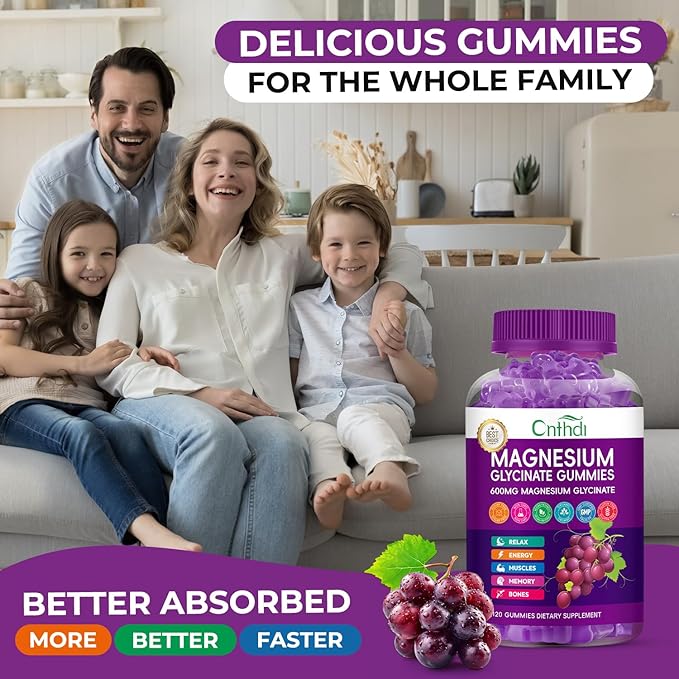 Magnesium Glycinate Gummies 600mg Sugar Free Chewable Magnesium Gummies with Black Currant for Men &amp Women Supports Evening Routine &amp Inner Balance No Melatonin Vegan 60 Days Supply
