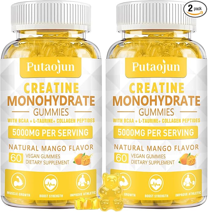 Creatine Monohydrate with Vitamins D3 &amp B12 | Sugar-Free Hydrolyzed Collagen &amp Creatine Gummies | 120 Count
