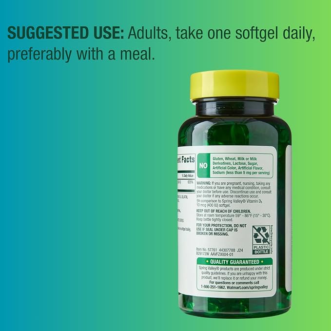 Vitamin D3 125 mcg (5000 IU) | Bone &amp Immune Health | 250 Softgels | Pack of 1 + complimentary Vitamin and Minerals Guide