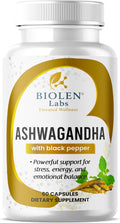 Biolen Labs Ashwagandha Extra Strength with Black Pepper 1300mg 60 Capsules Natural Stress Relief Mood Support Energy Supplement