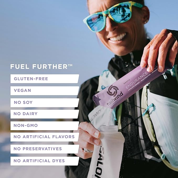 Tailwind Nutrition Endurance Fuel Carbohydrate &amp Electrolyte Sports Drink Mix Powder Gluten-Free Vegan Grape 30 Servings