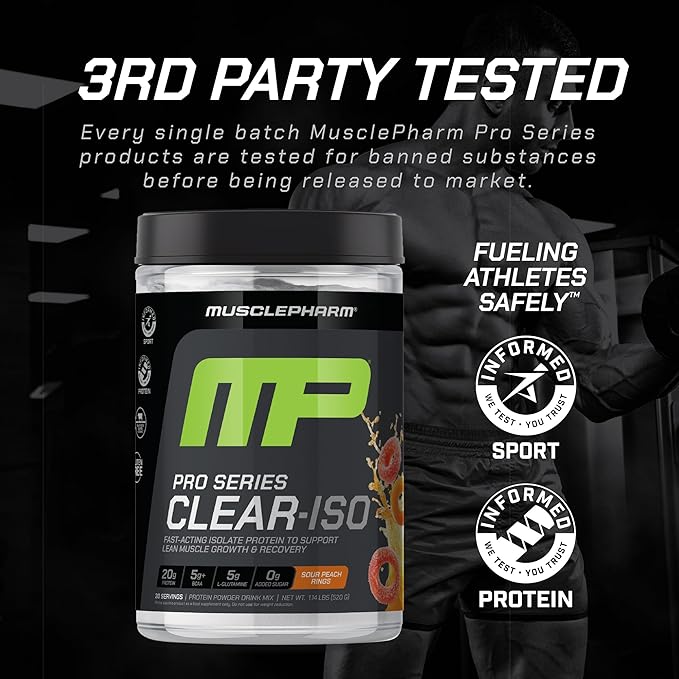 Muscle Pharm Pro Series Clear-ISO Clear Whey Protein Isolate Bundle (Cherry Slush + Sour Peach Rings) | 20g Whey Isolate + BCAAs + EAAs + L-Glutamine (20 Servings Each)