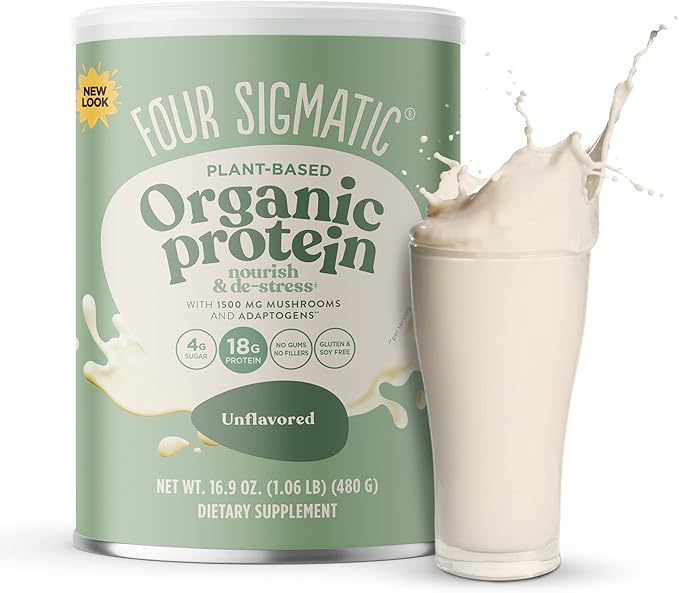 Four Sigmatic Organic Vegan &amp Plant Protein Powders | with Mushrooms Adaptogens | Gluten Free Non-GMO | Vanilla &amp Unflavored