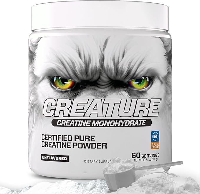CREATURE® Creatine Monohydrate – NSF Certified for Sport® Tested for 288+ Banned Substances– Pure Micronized Powder for Muscle Strength Recovery &amp Brain Support – Unflavored 300G 60 Servings