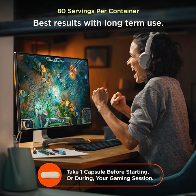 Genius Gamer Gaming Focus Supplement 80 Pills - Elite Nootropic Performance Booster - Boost Brain &amp Mental Clarity Reaction Time &amp Concentration - Blue Light Support with Lutemax